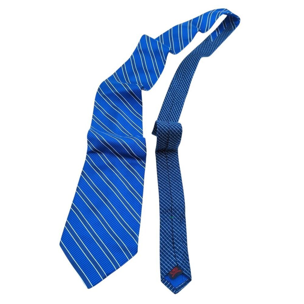 Lot of 2 Tommy Hilfiger Silk Ties Dual Pattern Red Cream & Blue White Made USA - Picture 4 of 10